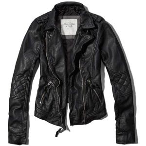 Abercrombie Tatum black Moto faux leather jacket